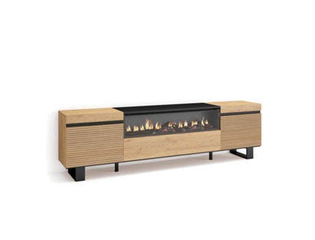 Mueble TV Televisión, 200x57x35cm, Para TV hasta 80, Chimenea eléctrica, Diseño industrial, Roble SKRAUT HOME