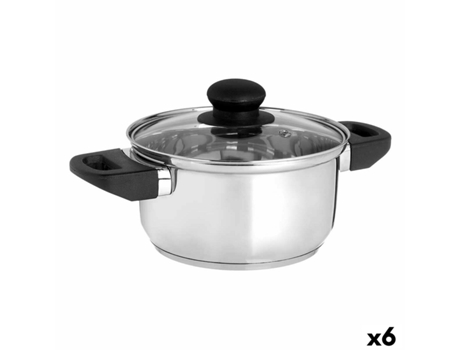 Cacerola con Tapa de Cristal Plateado Acero Inoxidable 1,8 L 28x9x18 cm (6 Unidades)
