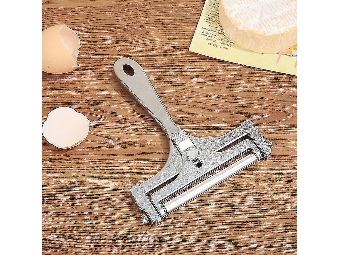 Cortador de queso de acero inoxidable plateado con grosor de corte variable, ideal para quesos blandos y semiduros, y mantequilla. Rosewell