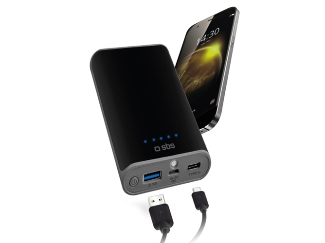 Powerbank SBS TTBB78001UTC (7800 mAh - 1 USB - MicroUSB + USB-C - Negro)