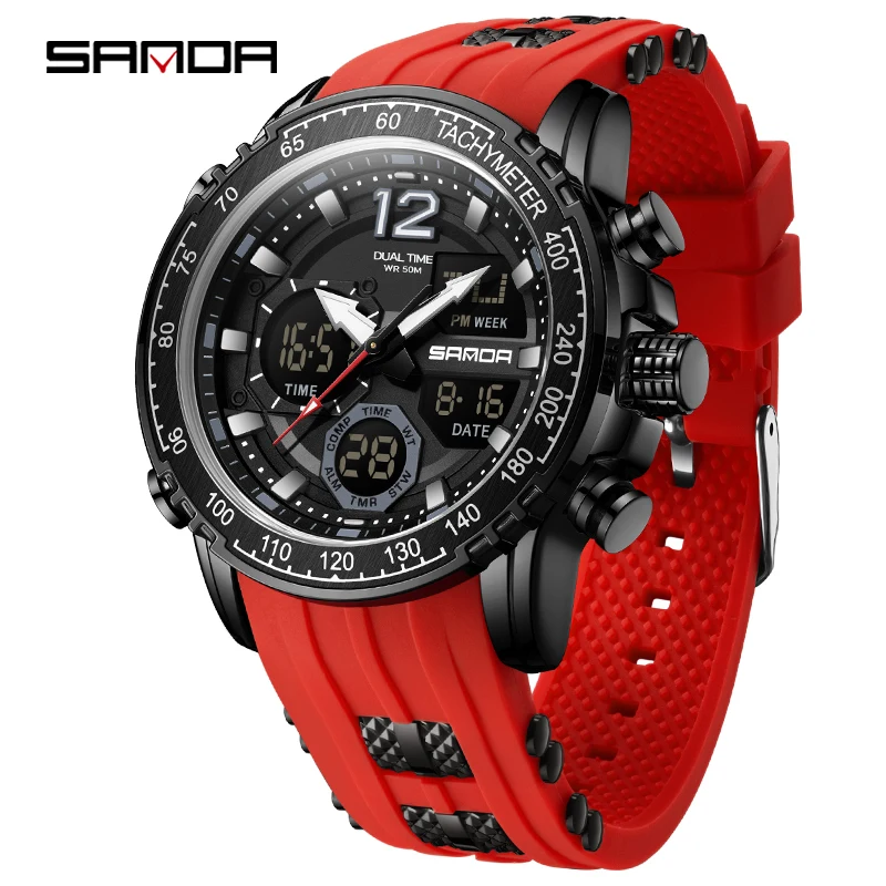 Reloj Deportivo Electrónico Multifuncional De Cuarzo Para Hombre, Con Doble Pantalla, Cronógrafo Y Alarma, Resistente Al Agua (rojo).