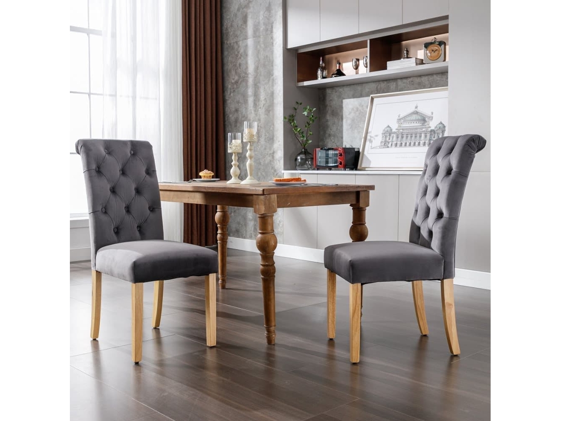 Silla Comedor 2 Unidades - Con Botones, Patas De Roble, Cromadas, Silla Lounge - Gris