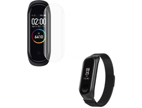 Kit Correa Milanese Loop Cierre Magnético + Protector Pantalla Gel Full Cover PHONECARE Xiaomi Mi Band 6, Mi Smart Band 6 Negro