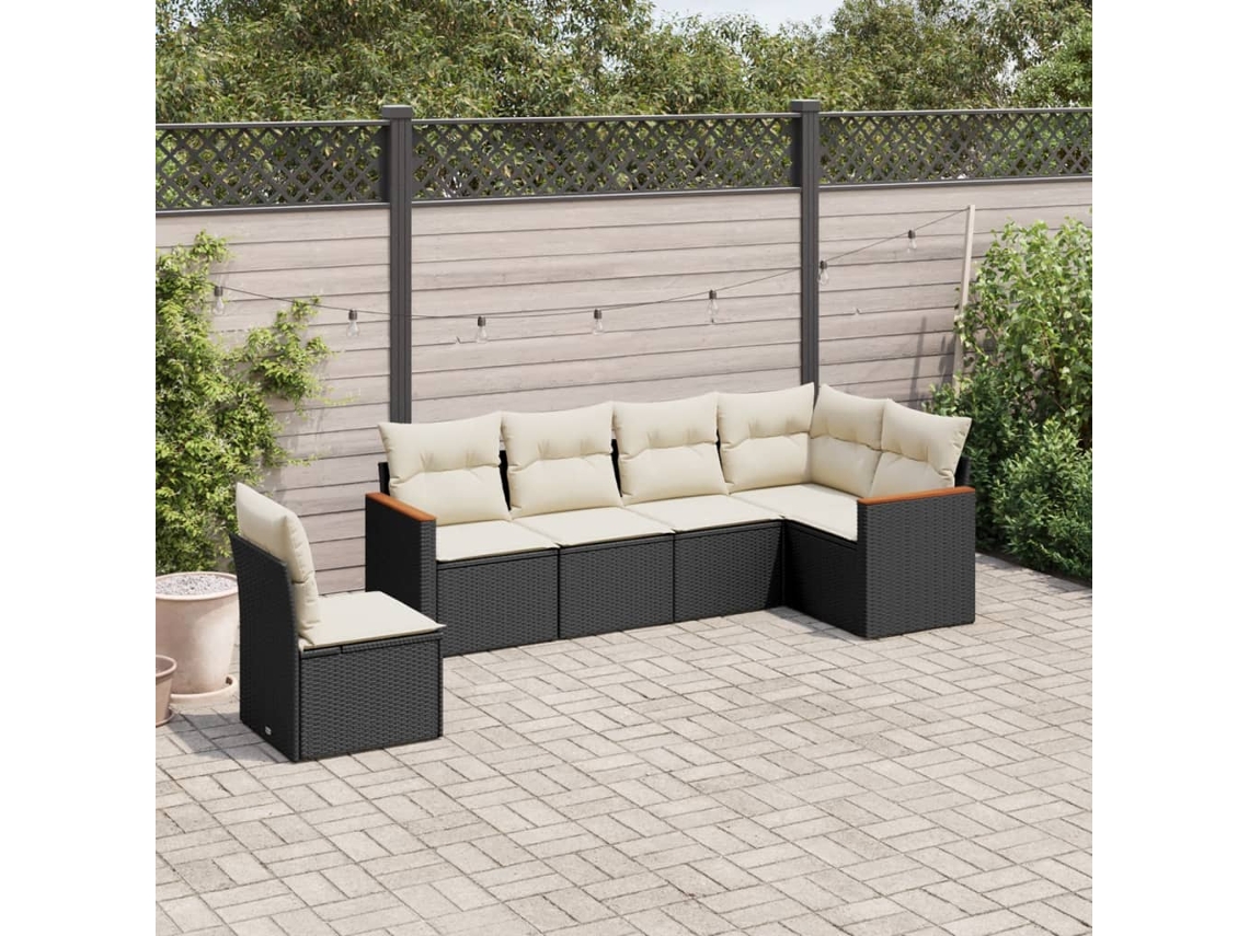 Conjunto de sofás de jardín de 6 piezas DKD Home Decor con cojines de mimbre negros
