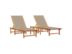Conjunto de 2 tumbonas y mesa en acacia y textilene marrón grisáceo EXCLUSIVA MAISON
