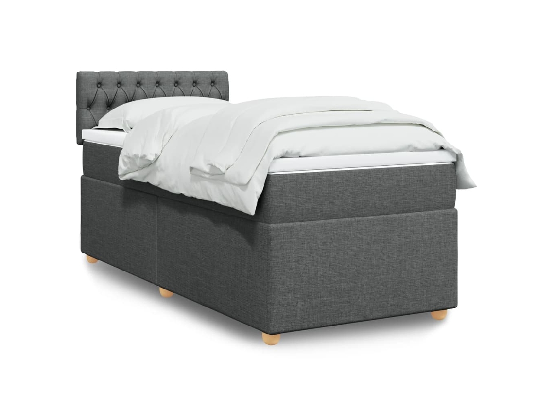 Cama Box Spring Con Colchón Tela Gris Oscuro 100x200 Cm