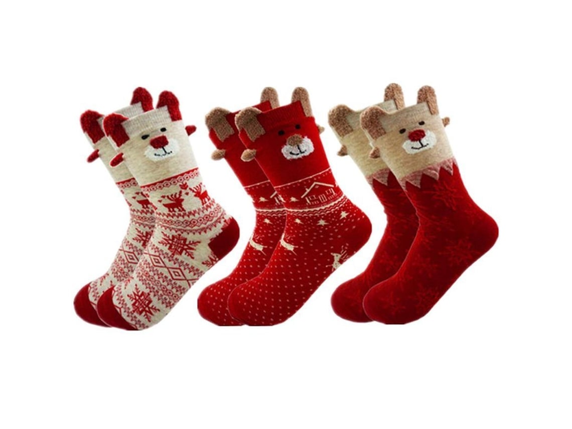 Calcetines navideños de invierno para mujer, cálidos, con motivos de renos y copos de nieve, 3 pares.