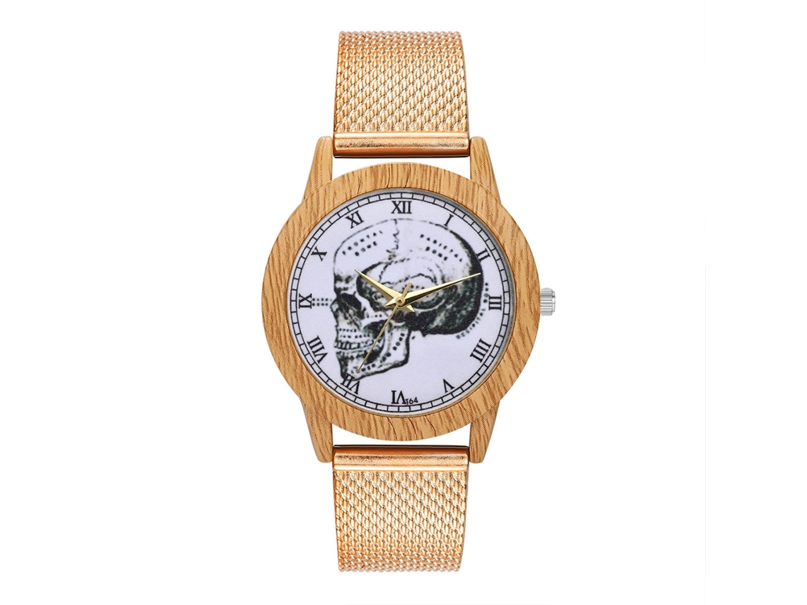 Reloj De Pulsera Unisex De Cuarzo Con Correa De Silicona Con Estampado De Calaveras (oro Rosa)