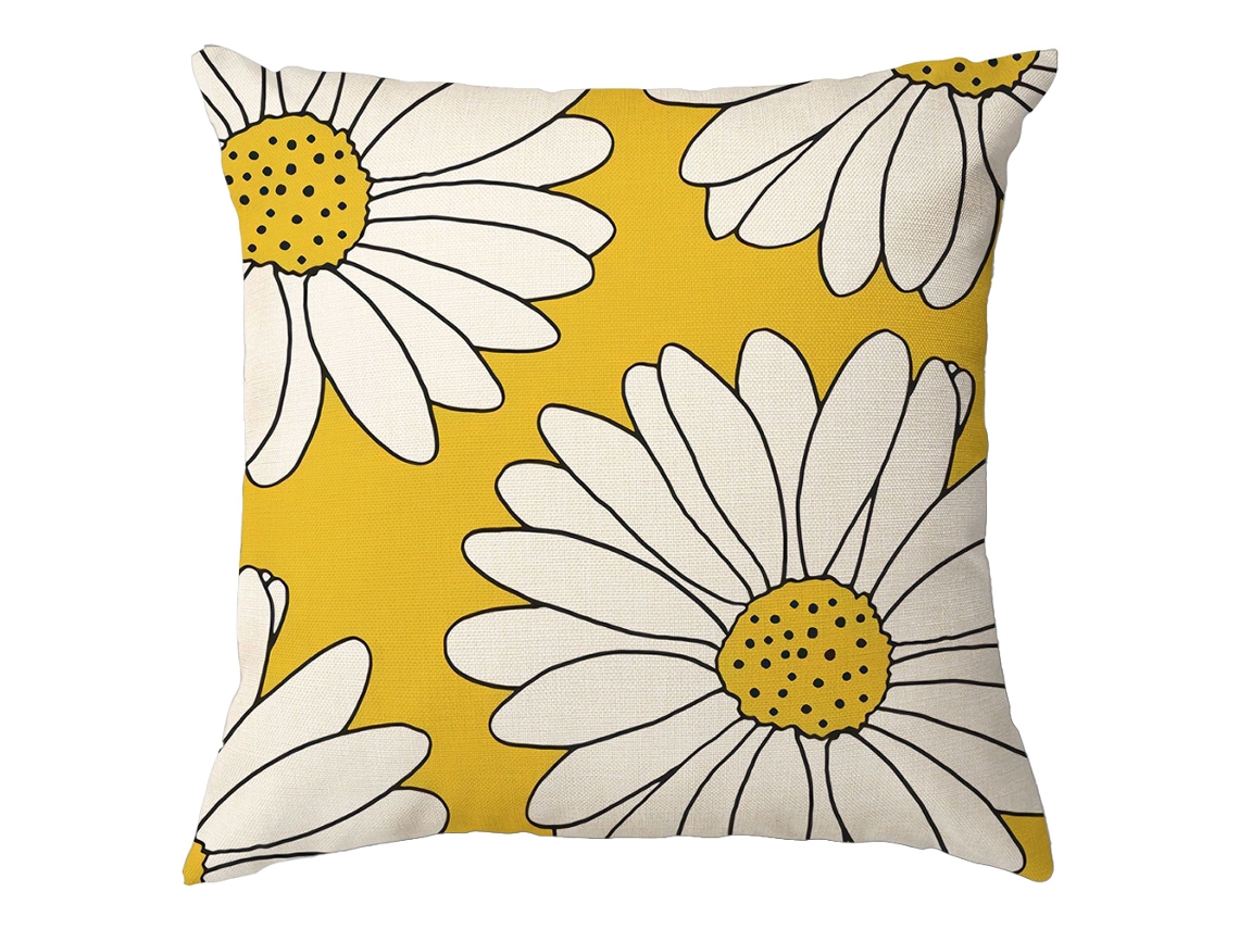 Funda De Almohada Cojín Sala De Estar Pequeño Blanco Flor Amarillo Gris Felpa Simple