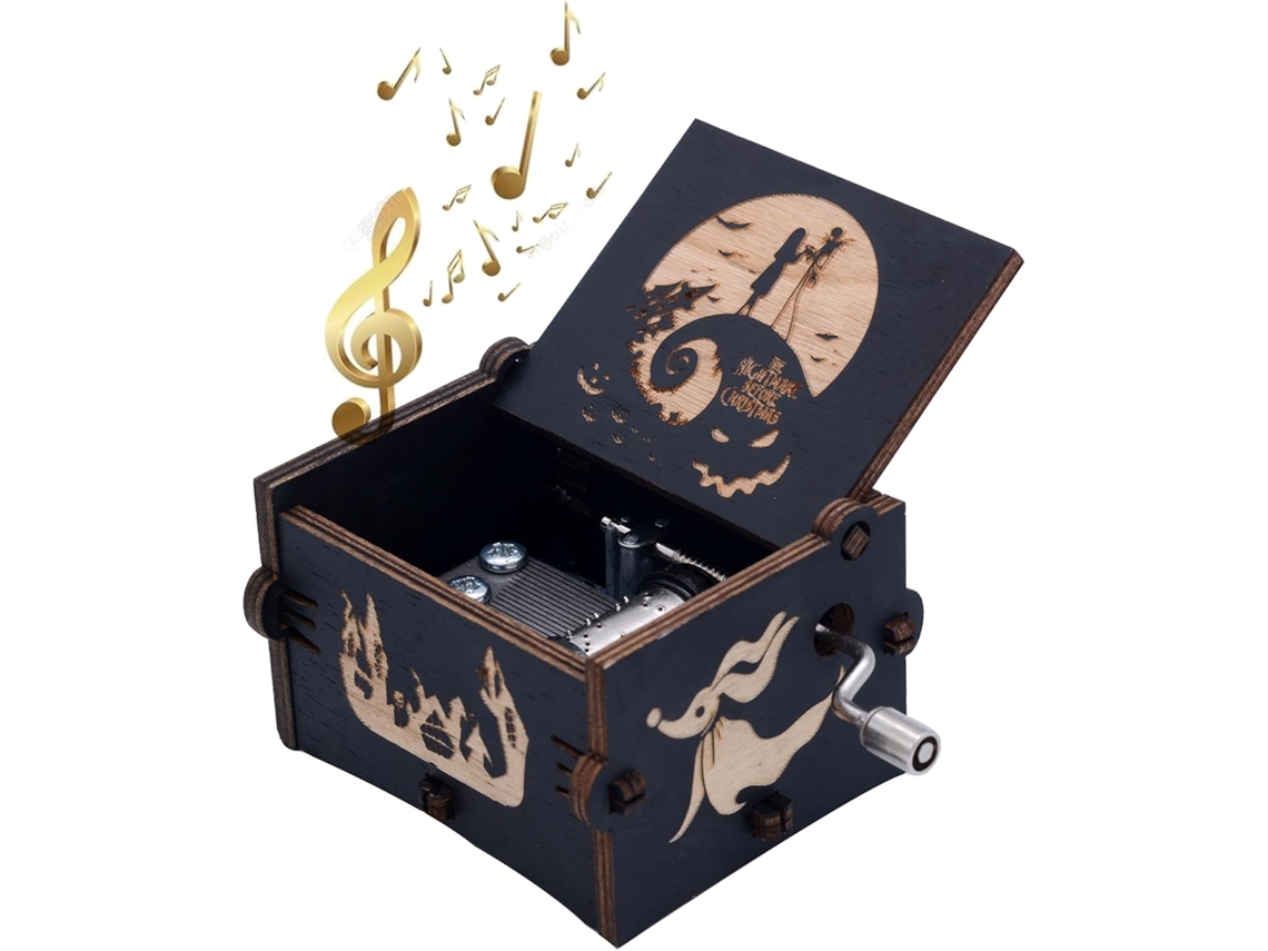 Caja de música de madera divertida "Pesadilla" con manivela, color marrón Ikikso.