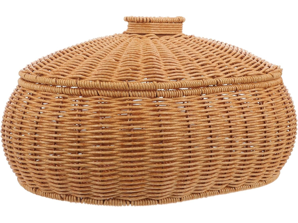 Cesta De Frutas Tejida Con Tapa, Tamaño Pequeño, Color Pimienta.