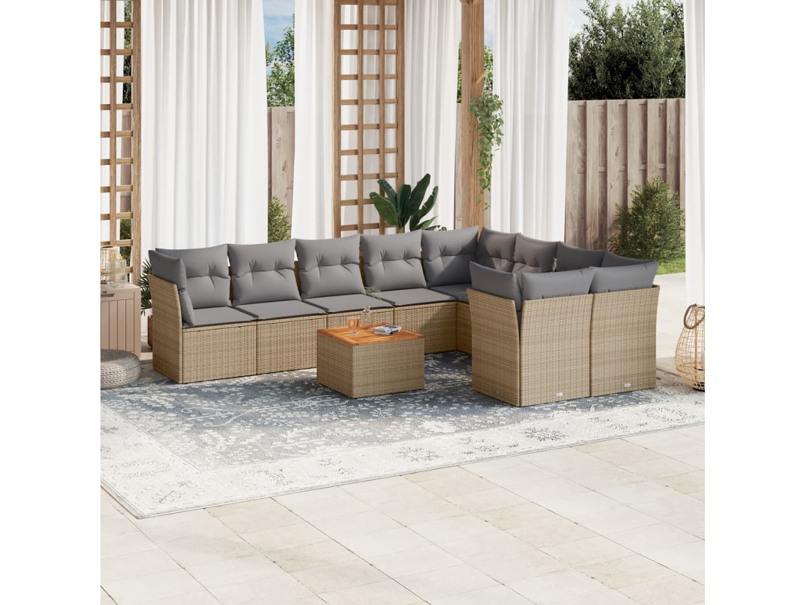 Conjunto de 10 sofás de jardín con cojines de mimbre beige de DKD Home Decor