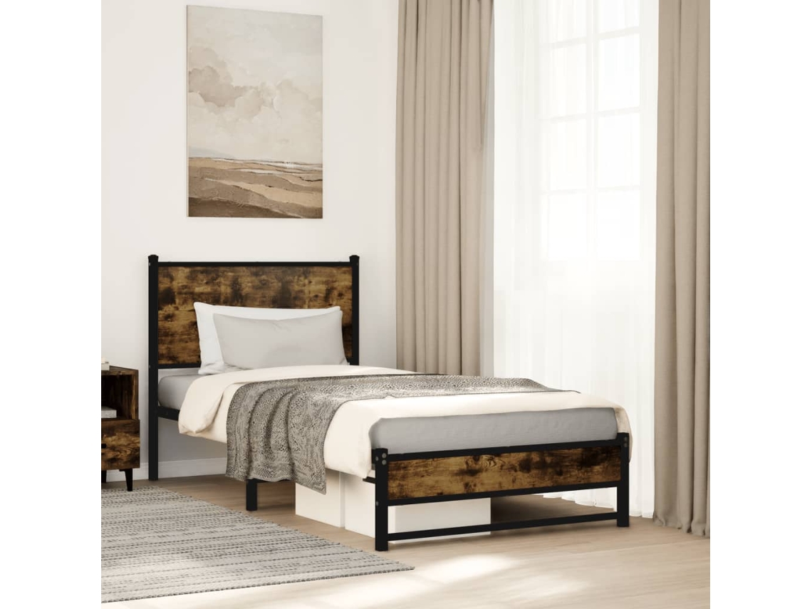 Estructura De Cama Sin Colchón Metal Roble Ahumado 75x190 Cm