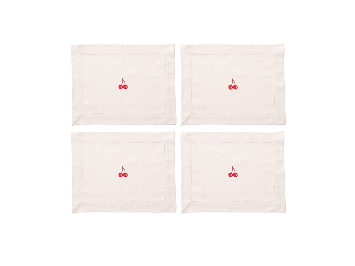 Juego de 4 manteles individuales 45x35cm 180GSM en algodón Crema y Rojo BENETTON