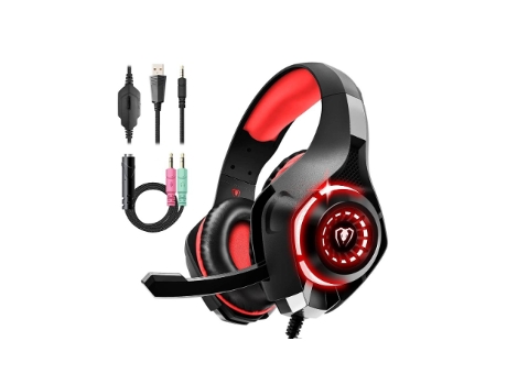 Auriculares para Juegos para Ps4 Ps5 Xbox One Pc con Interruptor de micrófono con cancelación de Ruido Duraderos y livianos Rojo BISBISOUS