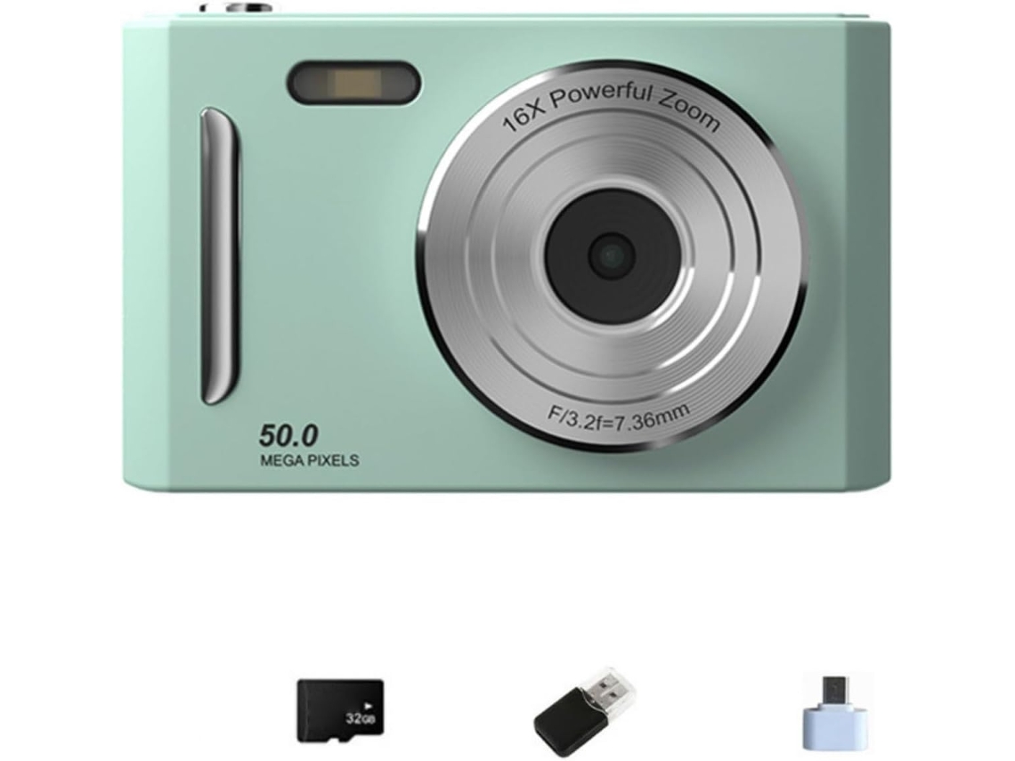 Cámara 4K UHD de 64 MP con sensor de 7,1 cm, ideal para vlogs, con enfoque automático, perfecta para viajes y con zoom de 8x. SFUSHOS (verde)