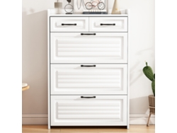 Zapatero 80x23.5x131 Cm - Con 3 Puertas Y 2 Cajones - Madera - Blanco - Para Entrada O Salón