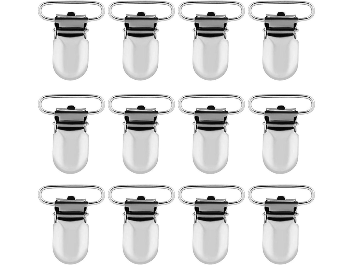Paquete de 12 clips metálicos para chupetes de 20 mm. Accesorio para bebés.