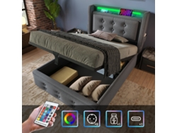 Cama Gris De 90x200 Con Led Y Usb-c