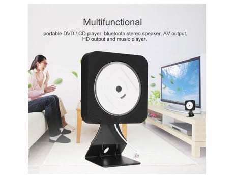 HURRISE Reproductor de CD montado en la pared Nuevo Altavoz Bluetooth Reproductor de DVD y CD montado en la pared con control remoto Negro UE