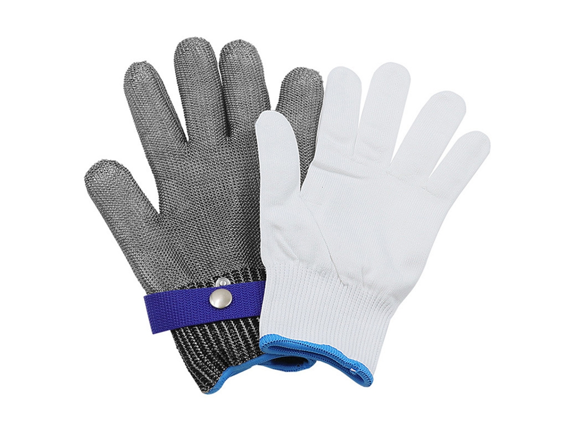 Luvas Resistentes A Corte De Aço Inox E Nylon Para Carneiro E Serra Elétrica Xs 22cm