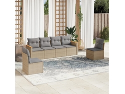 Conjunto de sofá de jardín de 6 piezas con cojines, mimbre beige mixto, DKD Home Decor