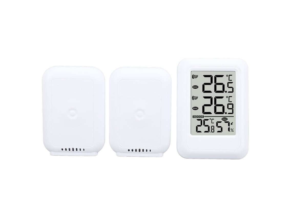 Termómetro Digital Inalámbrico Para Interiores Y Exteriores Con Higrómetro, Reloj, Alarma Y Calendario Para Uso Doméstico, De Oficina Y En Fábricas.
