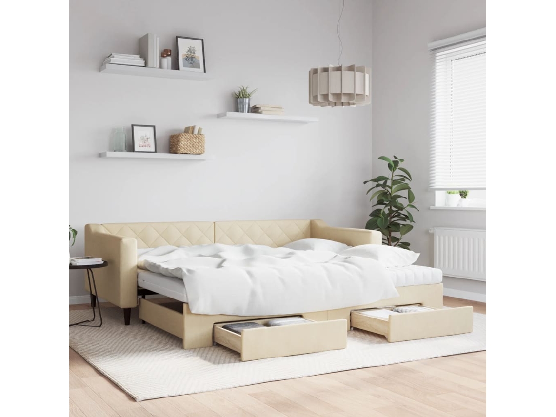 Sofá Cama Nido Con Cajones Tela Color Crema 90x200 Cm