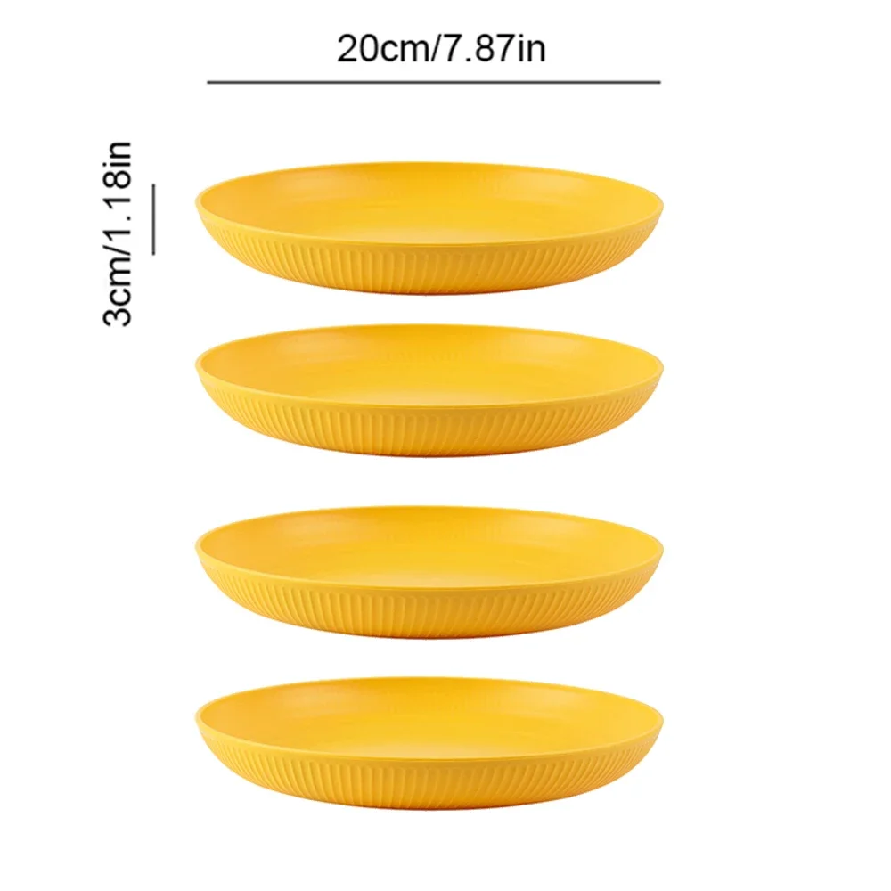 (amarillo, 4 Unidades) Platos Ligeros E Irrompibles De Paja De Trigo, Aptos Para Lavavajillas Y Microondas.