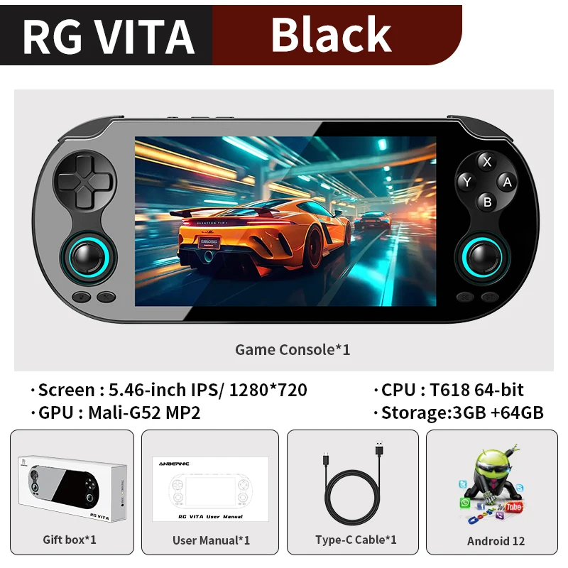 128 Gb (juegos 4k) rg Vita Negro rg Vita / Rg Vita Pro Consola De Juegos Reproductor De Juegos Compatible Con Ia