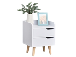 Mesa Cabeceira 2 Gavetas Pés Elevados Pinho Design Moderno Branca
