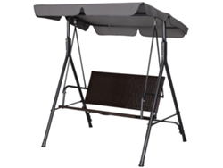 Columpio De Jardín De 2 Plazas Con Toldo Ajustable, 140x110x151cm, Marrón/gris