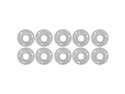 Conjunto de 10 bases de flange DN20 em alumínio com 3 furos para fixação de prateleiras, roscadas.