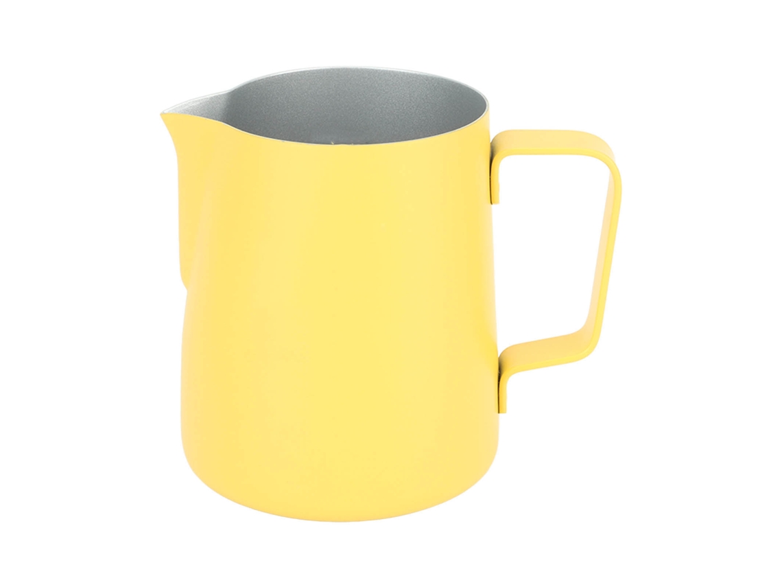Jarra para espumar leche de acero inoxidable de 380 ml, boca puntiaguda, amarilla