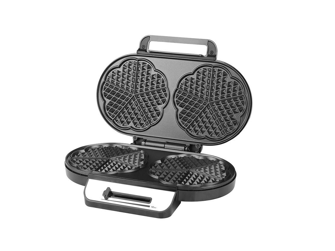 SFUSHOS Máquina para hacer gofres y sándwiches, 2 placas, forma de corazón, plateada, 220 V, enchufe europeo