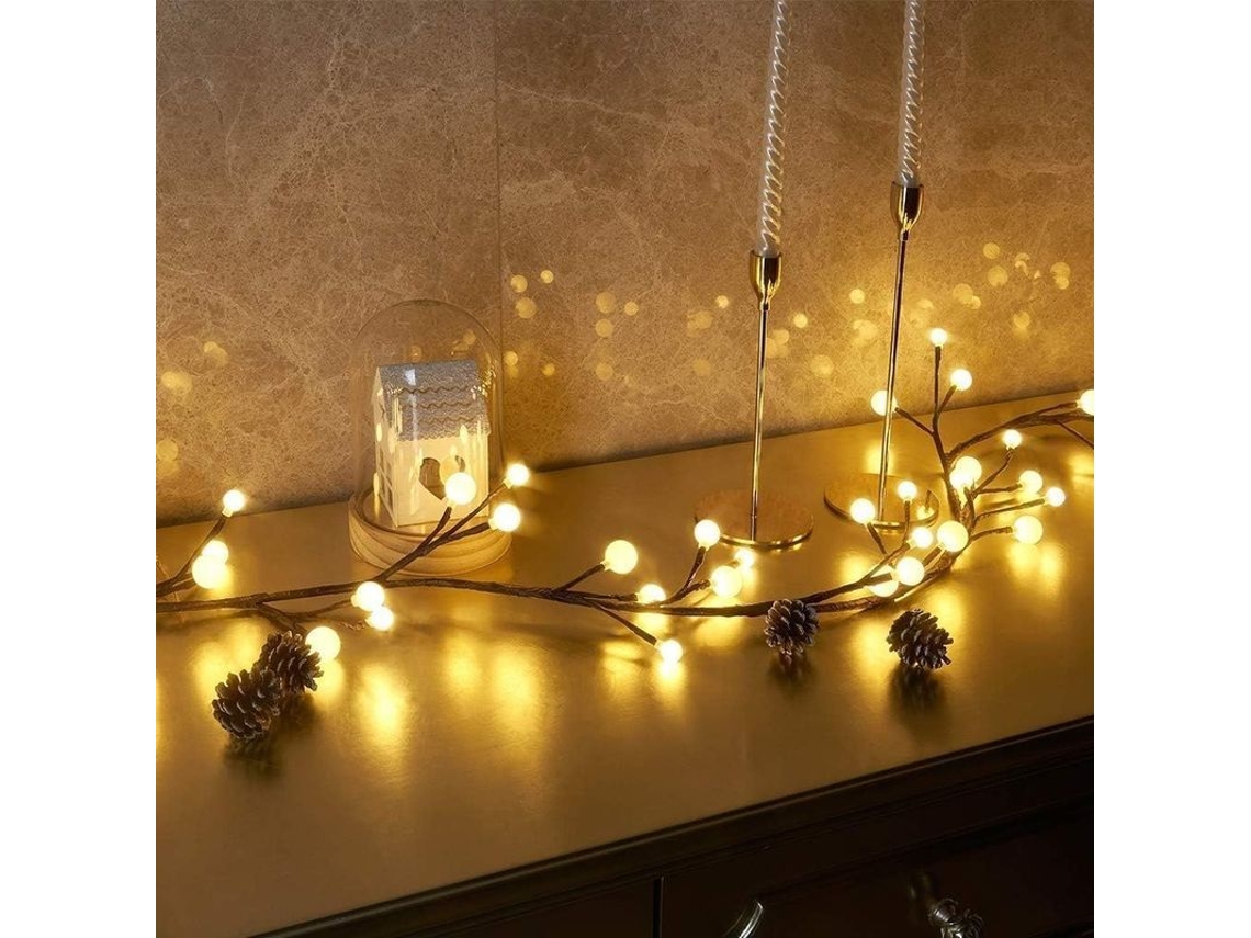 Guirnalda De Ramas Marrones De 2,7 Metros (8,8 Pies) Con 84 Luces Led Y Bola Enchufable Para Navidad.