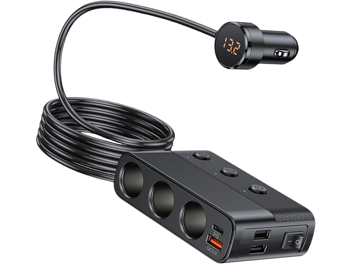 Adaptador Multipuerto De Carbono De 128 W Para Coche, Carga Rápida De Teléfonos Y Tabletas.