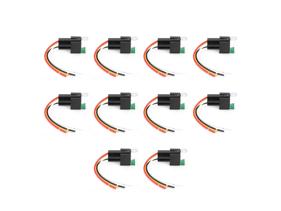 10 Relés Impermeables Spst De 4 Pines Y 12 V Cc, 30 A, Con Husillo Y Base De Cableado.