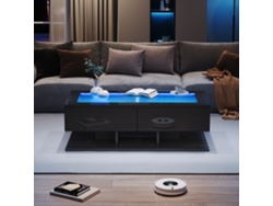 Mesa de centro MOBRIO con LED y tablero de cristal negro, 100x50x35 cm