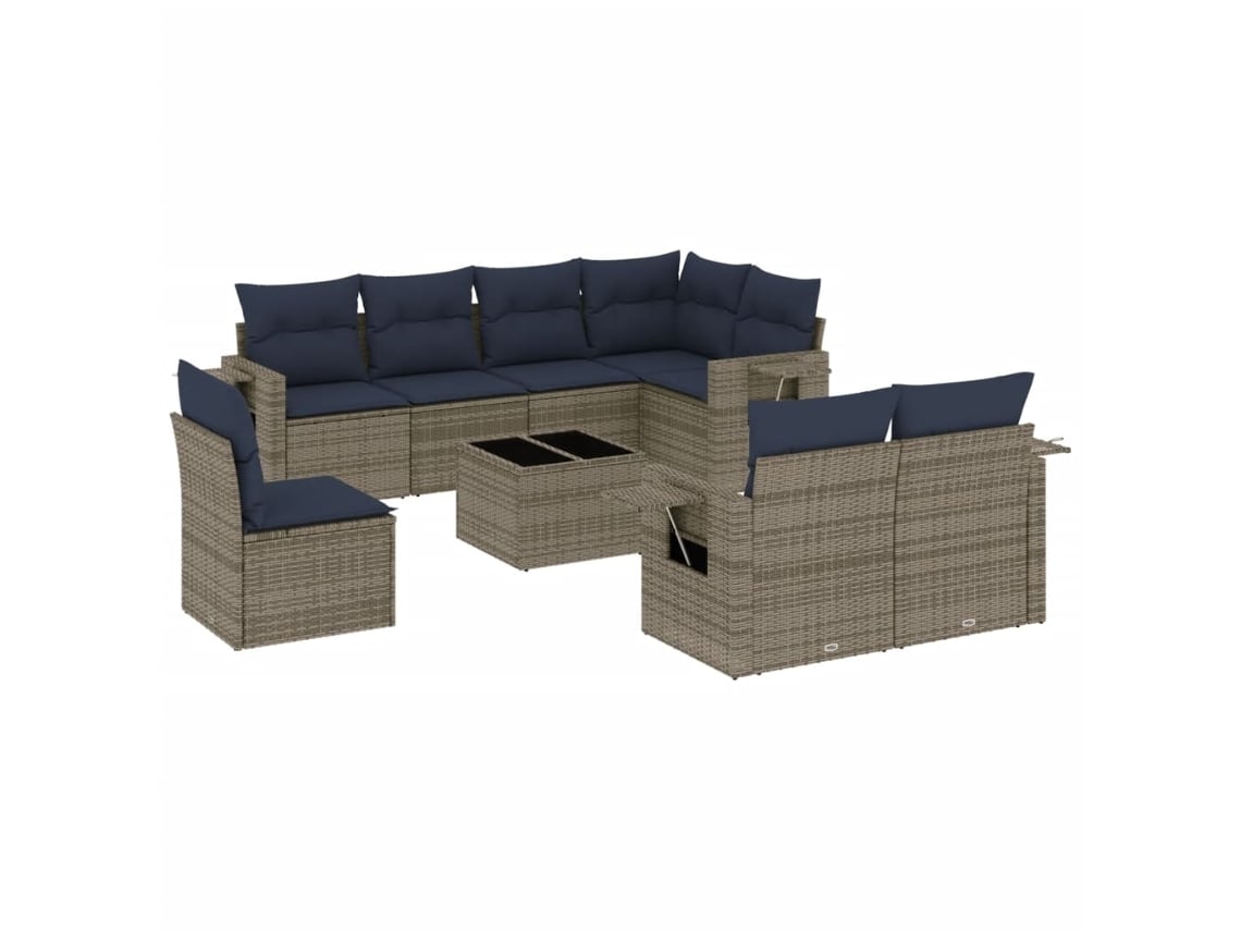 Maison Exclusive - Conjunto De Sofá De Jardín De 9 Piezas Con Cojines, Poliratán Gris