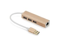 Concentrador USB 3.0 de aluminio con expansión de interfaz múltiple y conexión Gigabit Ethernet.