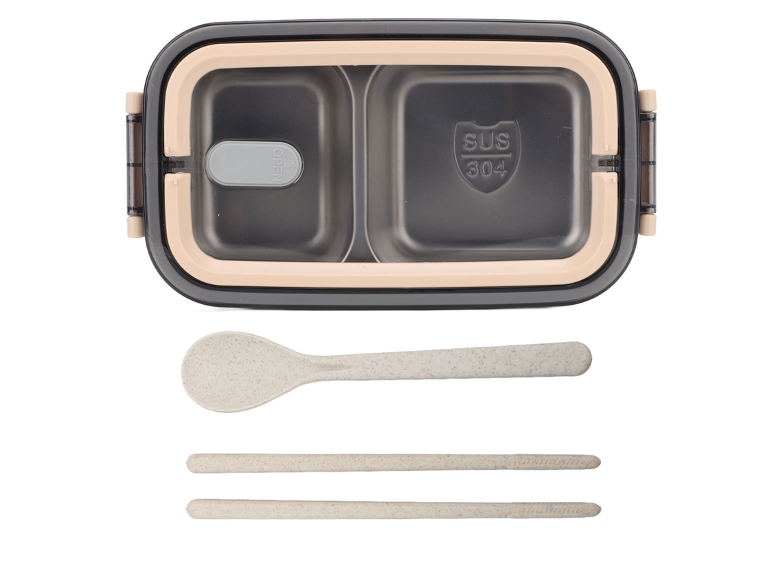 Fiambrera Bento De 2 Capas, 1400 Ml, De Acero Inoxidable, Con Compartimentos Aislados Y Sellados, Ideal Para La Oficina, Color Caqui.