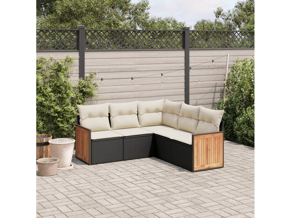 Conjunto de 5 sofás de jardín con cojines de mimbre sintético negro, Dkd Home Decor