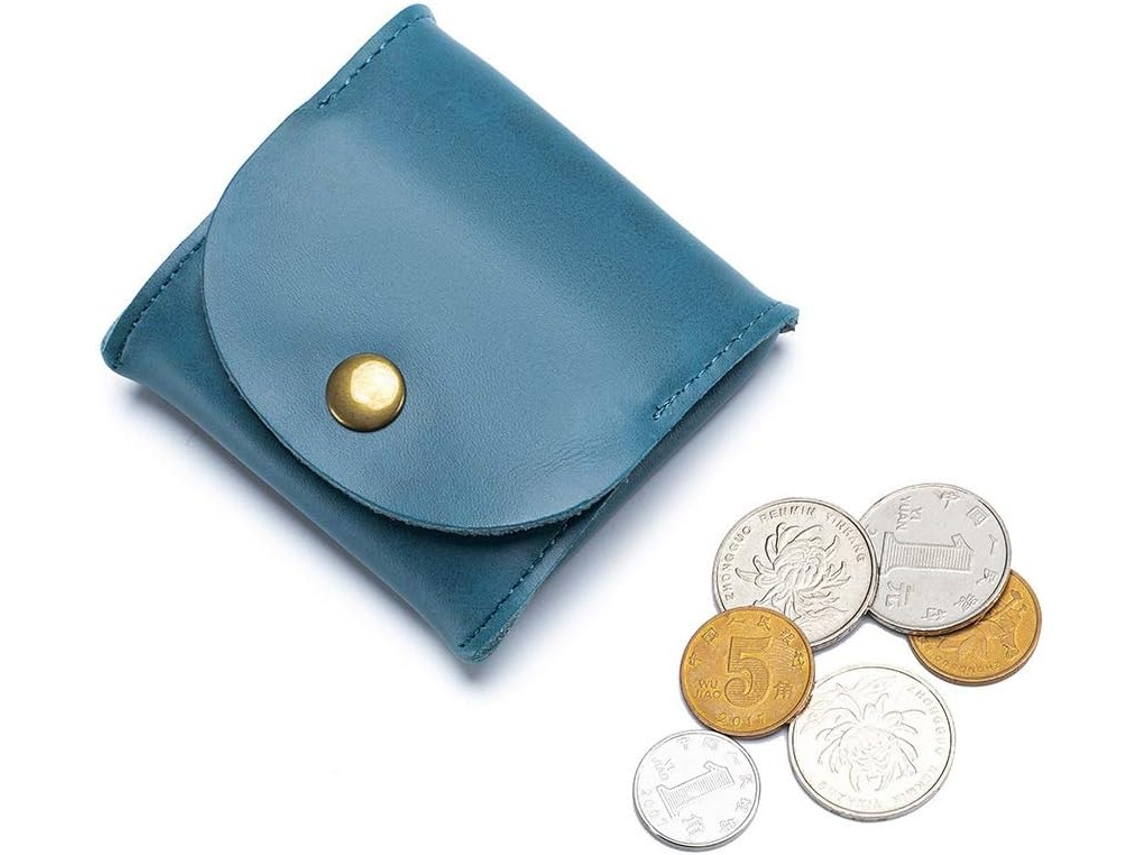 Monedero De Cuero Pu Con Cremallera - Bolsa Pequeña Y Compacta - Azul