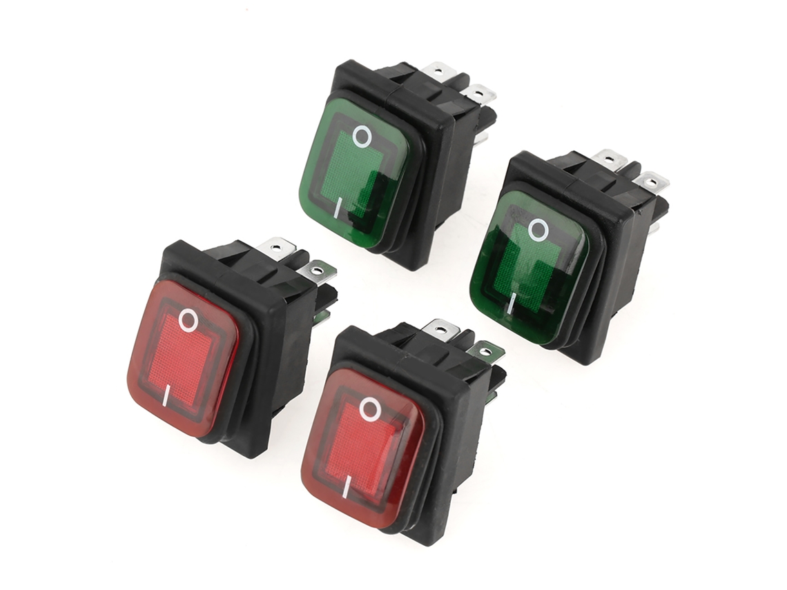 Juego de 4 interruptores basculantes impermeables, 4 pines, 2 posiciones, con luces rojas y verdes.