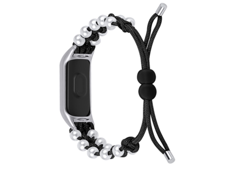 Correa de nailon decoración de perlas ajustable cuerda trenzada para Xiaomi Mi Band 3/4 - negro