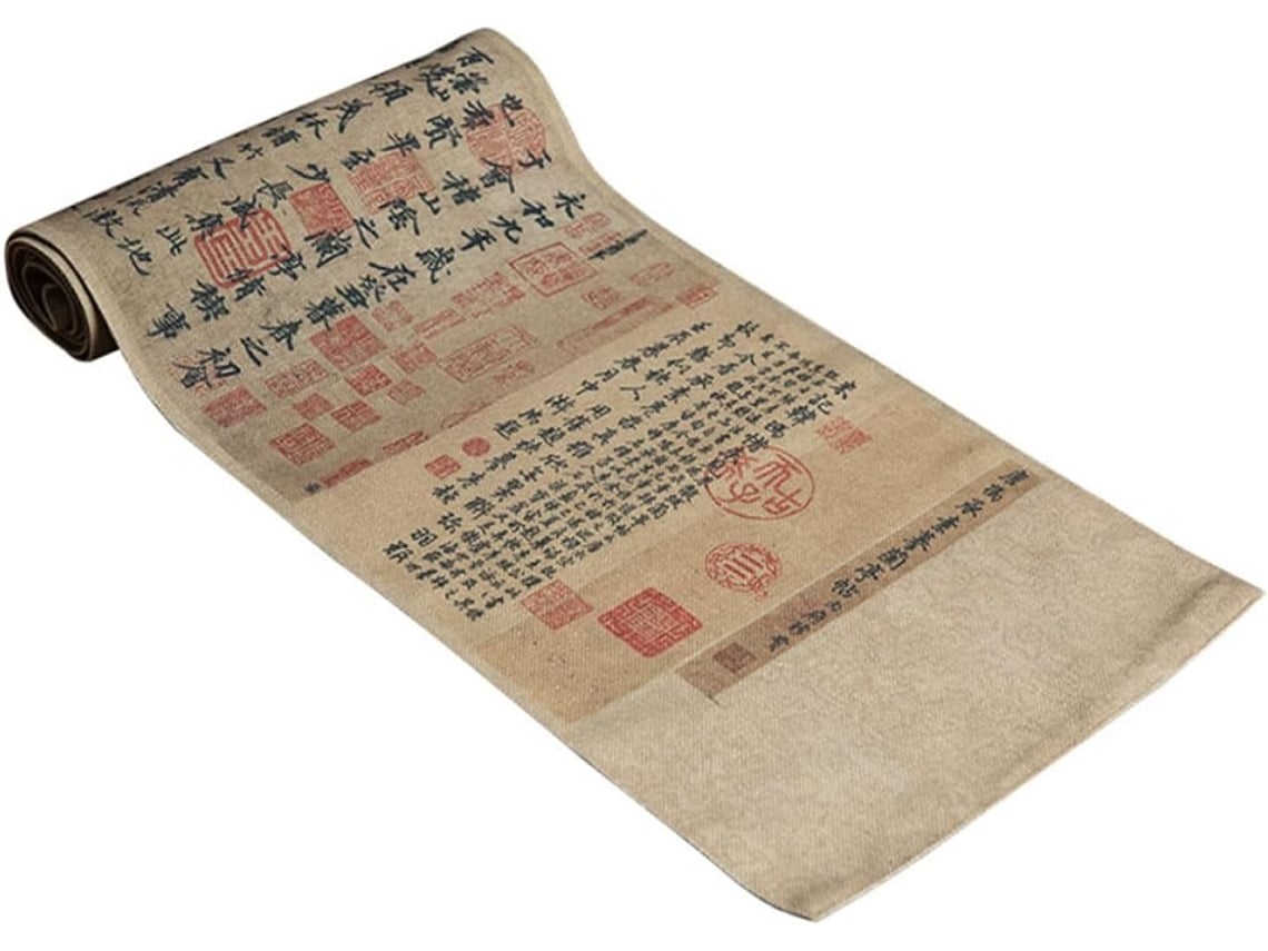 Toalha De Mesa Chinesa Em Tecido Grosso Texturizado De Algodão E Linho.