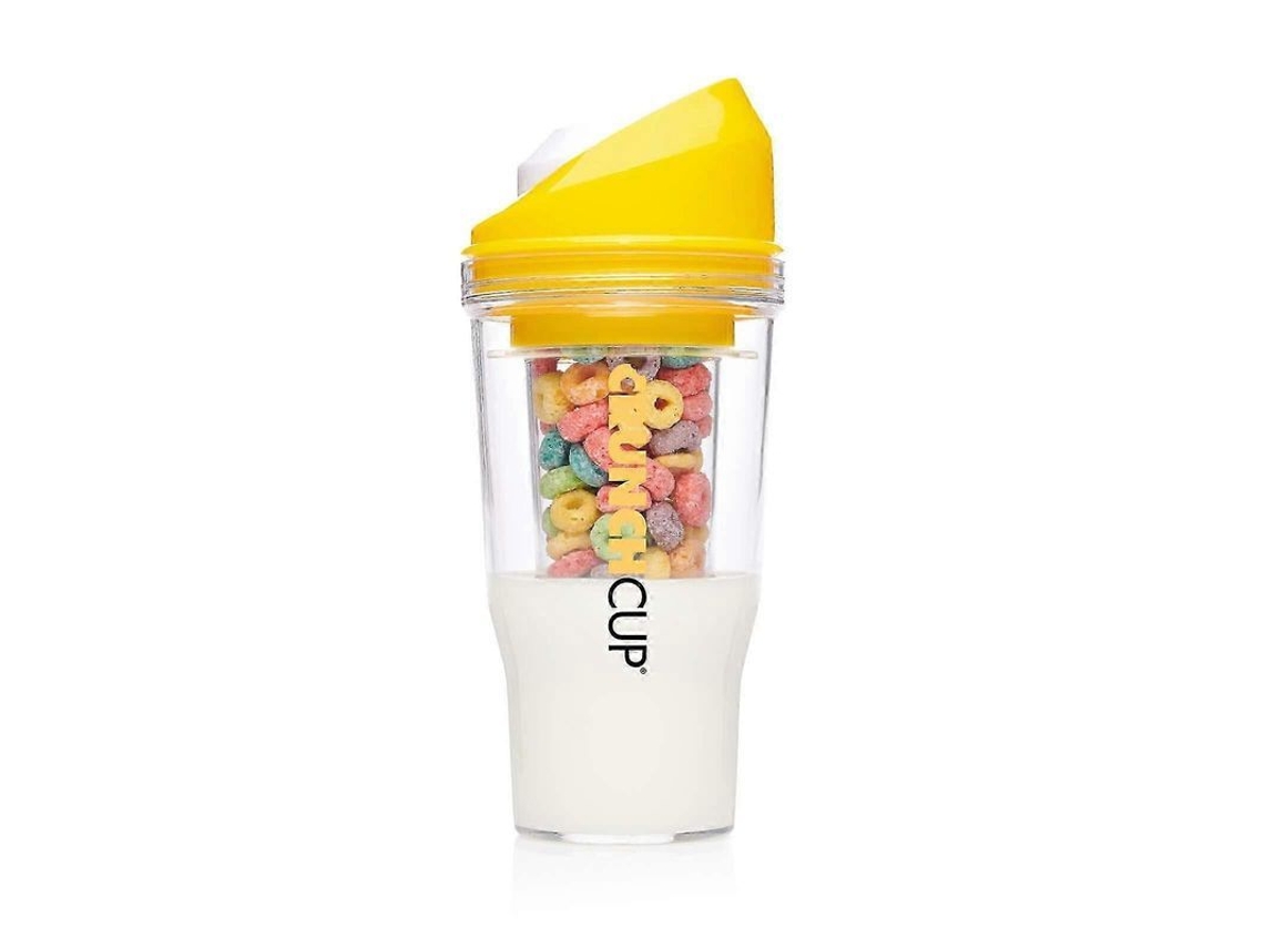 Vaso Portátil De Plástico Para Cereales Sin Cuchara Ni Tazón, Recipiente Para Cereales Y Leche, Amarillo Limón/blanco