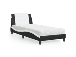 Cama Con Colchón Cuero Sintético Negro Y Blanco 80x200 Cm