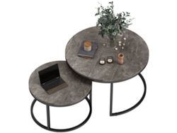 Juego De 2 Mesas De Centro Apilables, Diseño Industrial, Tablero Con Efecto Cemento, Patas De Metal Gris.